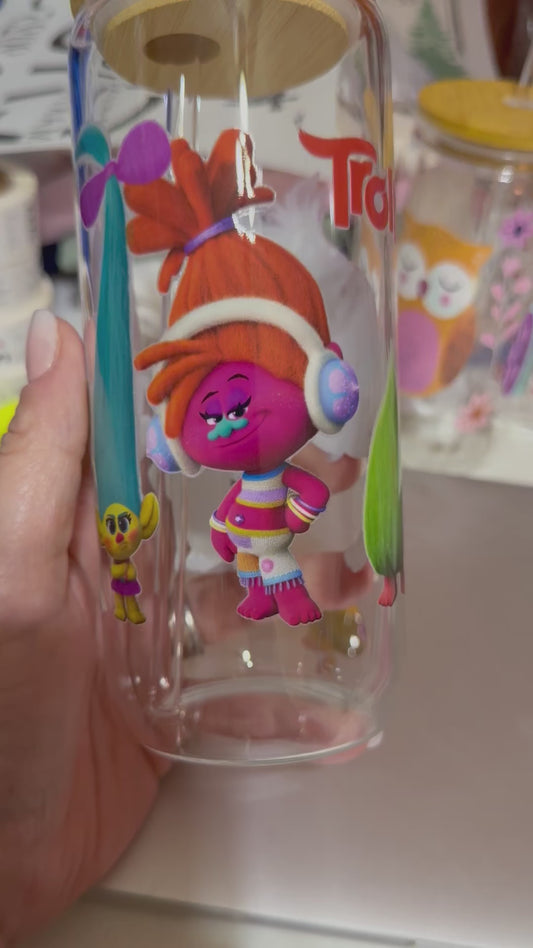 TROLLS GLASS CUP WITH GLASS STRAW