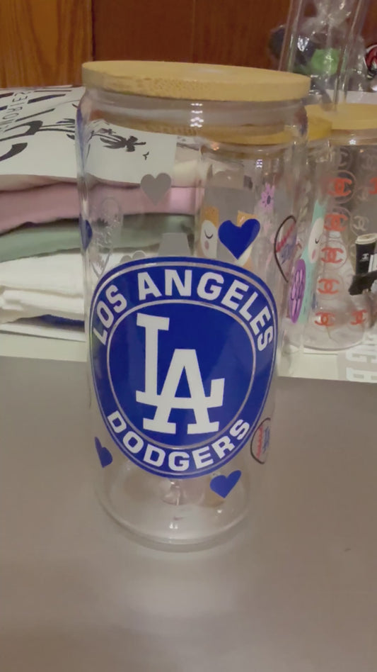 LOS ANGELES DODGERS GLASS CUP WITH GLASS STRAW
