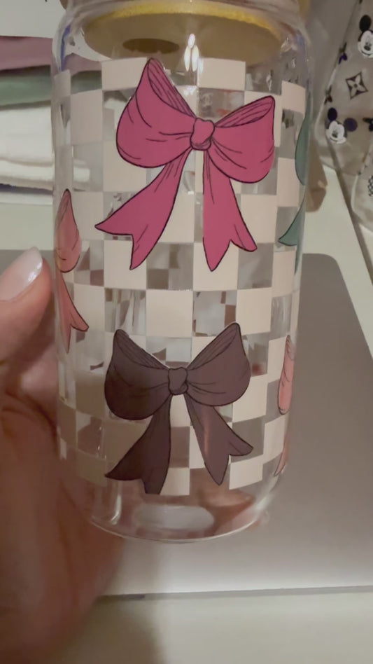 BOWS GLASS CUP WITH GLASS STRAW