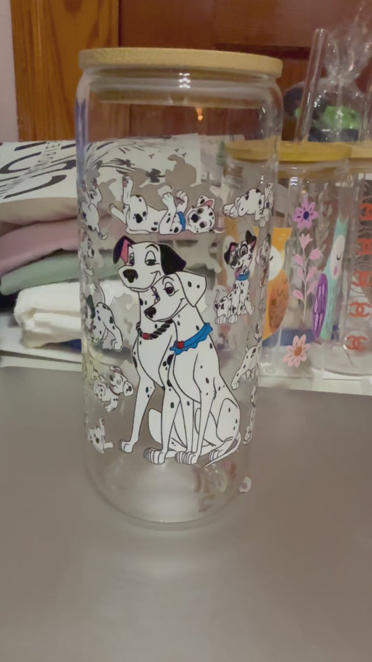 GLASS DALMATION CUP WITH GLASS STRAW